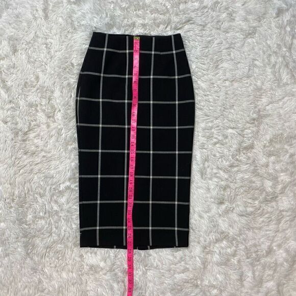 Lechateau Pencil Skirt Black White Checkered Midi Size 00 XS Lined Slit Career O - Picture 10 of 12